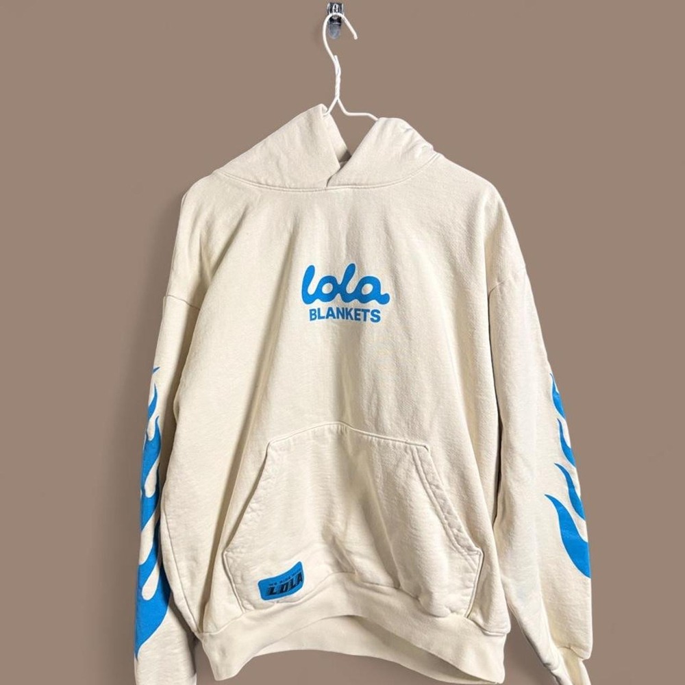 Lola Blankets Cream Blue Flame Hoodie Youth Size 14 Streetwear Pullover